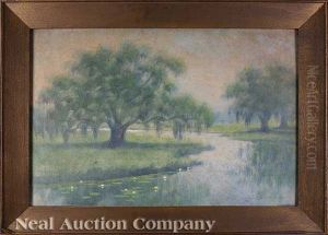 Bayou Scene With Three Live Oaks by Alexander John Drysdale