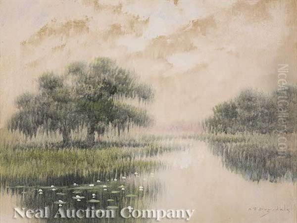 Live Oaks With Water Lillies - view 1