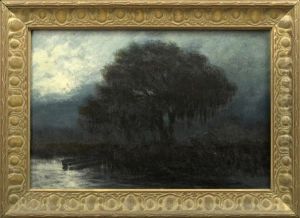 Blue Bayou With Pirogue Under The Moonlight by Alexander John Drysdale