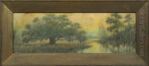 Louisiana Bayou Landscape With Oak And Cypress Trees - view 1
