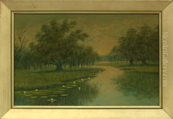 Louisiana Bayou Scene With Moss-laden Oak Trees - view 1