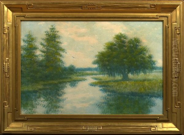 Louisiana Bayou Scene With Oak And Cypress Trees - view 1