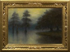 Cypress And Oak Trees Along The Blue Bayou by Alexander John Drysdale