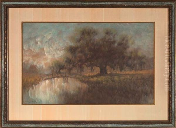 Louisiana Bayou Scene With Oak Tree And Bridge - view 1