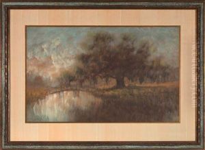 Louisiana Bayou Scene With Oak Tree And Bridge