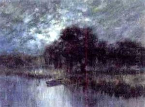 Bayou Scene At Night With Pirogue by Alexander John Drysdale