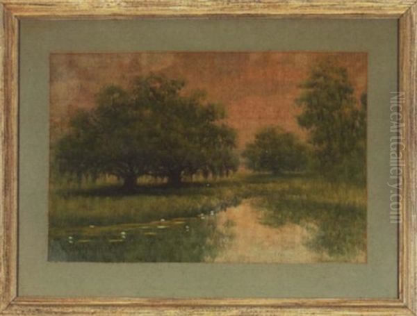 Bayou Landscape With Grove Of Oaks And Cypress - view 1