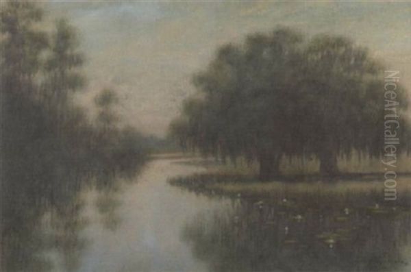 A Classical Louisiana Oak Tree Bayou Landscape - view 1