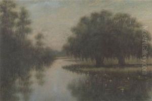 A Classical Louisiana Oak Tree Bayou Landscape