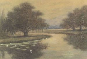 Classical Louisiana Oak Tree Bayou Landscape by Alexander John Drysdale