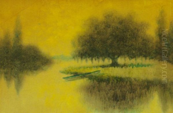 Louisiana Oak Tree Bayou With Pirogue - view 1