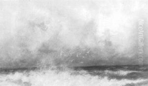 Seascape With Crashing Surf And Seagulls