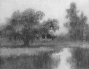 Bayou Scene With Live Oak And Cypress by Alexander John Drysdale