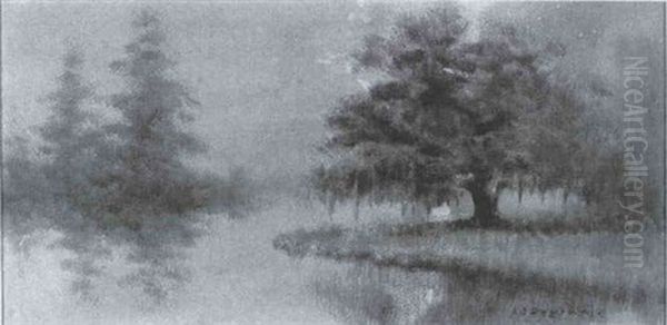 Bayou Scene With Live Oak And Cypresses - view 1