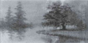Bayou Scene With Live Oak And Cypresses by Alexander John Drysdale