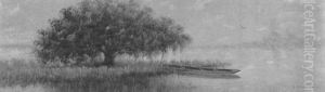 Bayou Scape With Live Oak And Pirogue
