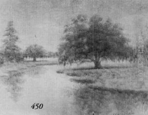 Louisiana Bayou With Oaks And Trees Reflecting In The Golden Water by Alexander John Drysdale