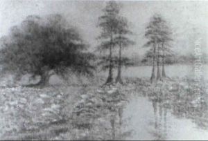 Bayou Scene With Live Oak And Five Cypresses by Alexander John Drysdale