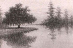 Bayou With Live Oaks And Cypresses by Alexander John Drysdale