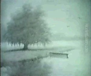 Bayou Scene With Live Oak And Pirogue by Alexander John Drysdale