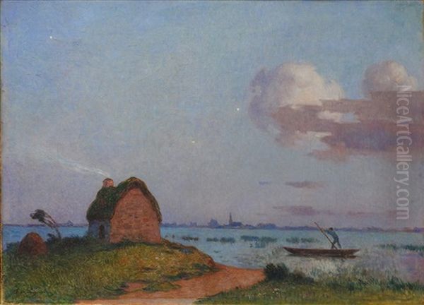 Paysans Et Pecheurs Dans Un Paysage Lacustre - view 1