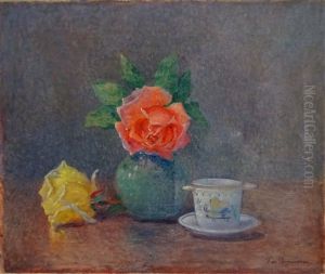 Nature Morte Aux Roses Et A La Faience De Quimper by Ferdinand du Puigaudeau