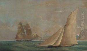 Sailing Vessels Off The Coast by Francis Abel William Armstrong