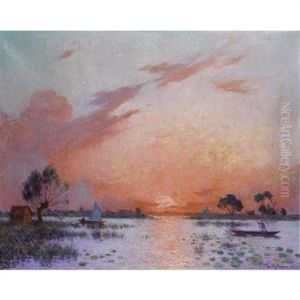 Coucher De Soleil En Briere by Ferdinand du Puigaudeau