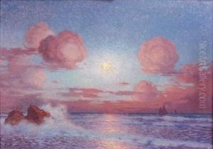 Coucher De Soleil Sur La Mer Ou Voiliers Au Soleil Couchant by Ferdinand du Puigaudeau