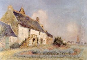 Ferme Avec Un Clocher Au Second Plan