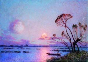 Paysage De Briere Au Clair De Lune by Ferdinand du Puigaudeau