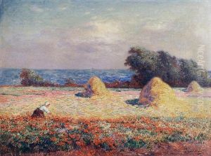 Meules De Foin Et Champ De Coquelicots by Ferdinand du Puigaudeau