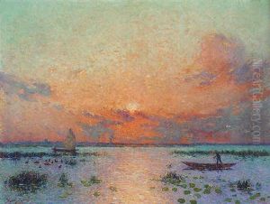 Barques De Peche Au Soleil Couchant
