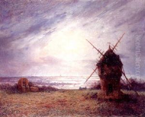 Femme Au Puits Pres D'un Moulin En Fin De Jour by Ferdinand du Puigaudeau