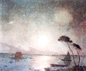 Clair De Lune Et Barque En Briere by Ferdinand du Puigaudeau