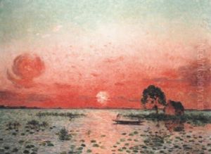 Coucher De Soleil En Briere by Ferdinand du Puigaudeau