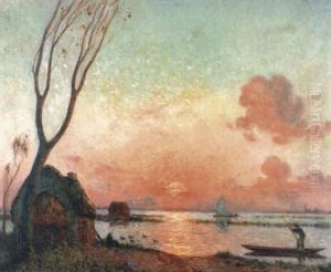 Coucher De Soleil Sur Les Marais En Briere by Ferdinand du Puigaudeau