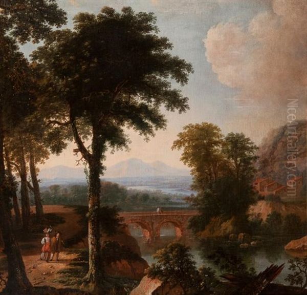 Promeneurs Dans Un Paysage Pres D'une Riviere - view 1