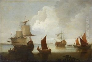 Sailing Ships And Boats On Calm Seas by Hendrik Jacobsz Dubbels