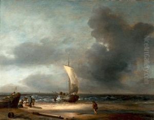 Pecheurs Sur Une Plage A Maree Basse by Hendrik Jacobsz Dubbels
