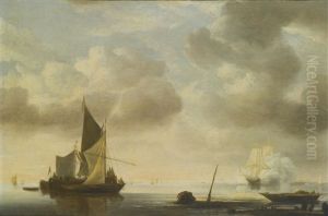 A River Landscape With A Vessel Saluting by Hendrik Jacobsz Dubbels