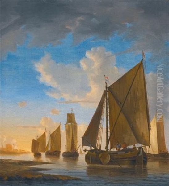 Smalschips In A Calm Near The Shore At Sunset - view 1