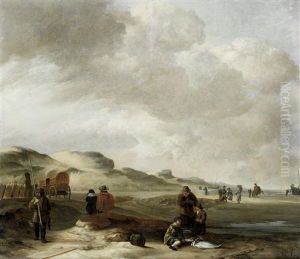 A Beach Landscape With A Fish Seller by Hendrik Jacobsz Dubbels