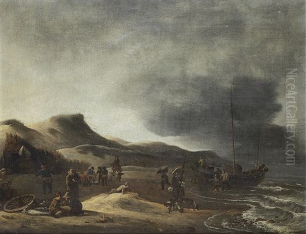 A Dune Landscape With Figures Standing On The Shore - view 1