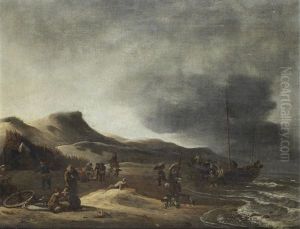 A Dune Landscape With Figures Standing On The Shore by Hendrik Jacobsz Dubbels