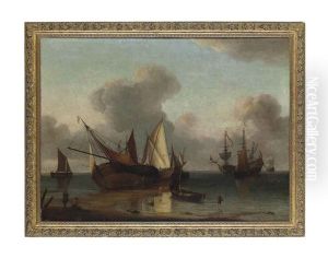 Shipping Becalmed Off A Coast by Hendrik Jacobsz Dubbels