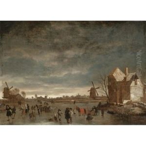 A Winter Landscape With Skaters On A Frozen Lake A Winter Landscape With Skaters On A Frozen Lake