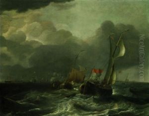 Segelboote In Frischem Wind Vor Amsterdam by Hendrik Jacobsz Dubbels