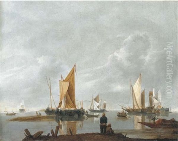 A Coastal Landscape With Shipping And Two Fishermen In The Foreground - view 1