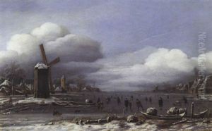 Scene D'hiver Avec Patineurs Scene D'hiver Avec Patineurs